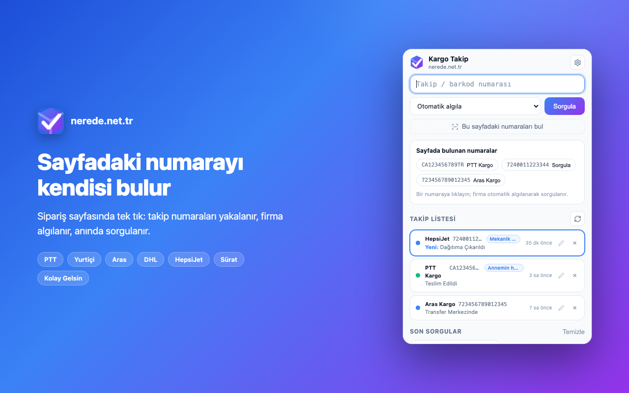 Bu sayfadaki numaraları bul özelliği: yakalanan takip numaraları